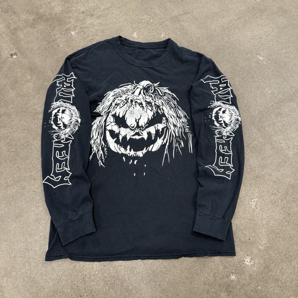 VINTAGE Y2K HALLOWEEN THRASHED GRUNGE HORROR BLACK LONG SLEEVE T SHIRT MEDIUM